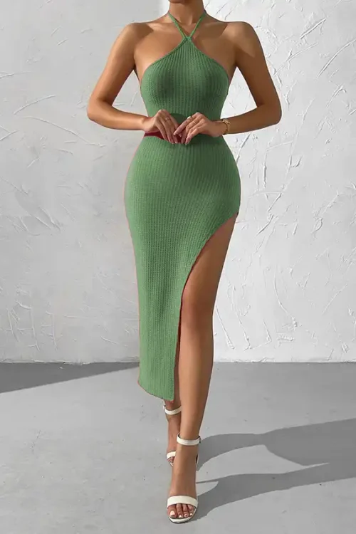 Elegant Green Halter Maxi Dress
