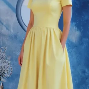 Elegant Short Sleeve Yellow Dress