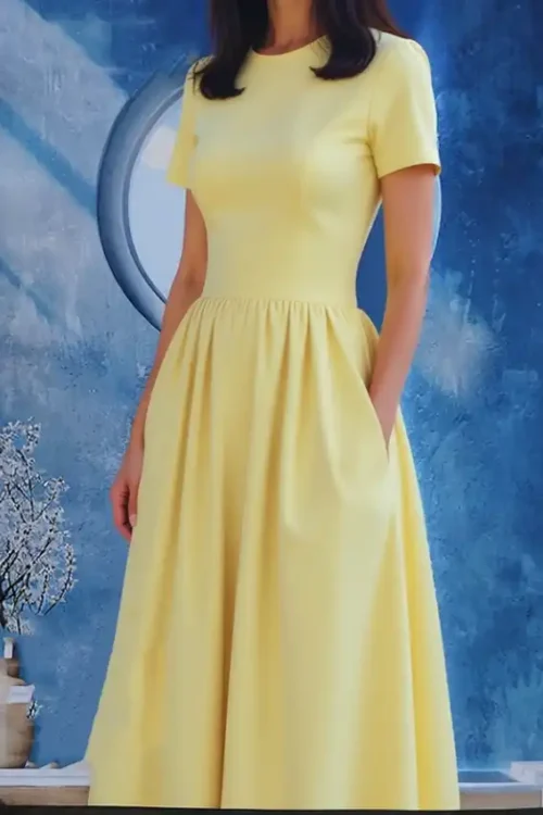Elegant Short Sleeve Yellow Dress