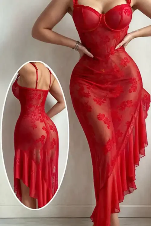 Elegant Sheer Floral Night Dress