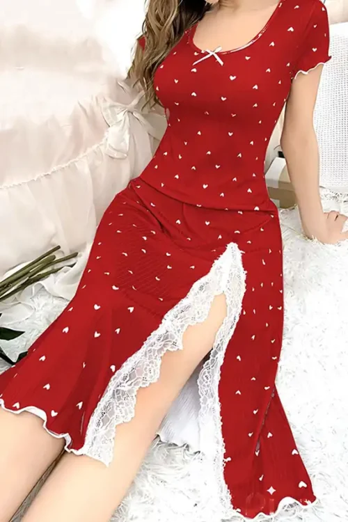 Elegant Red Heart Pattern Dress