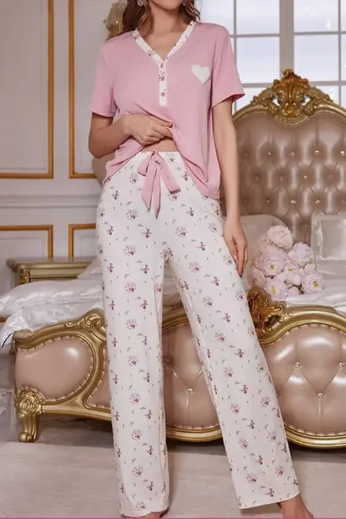 Floral Short Sleeve Pajama Set