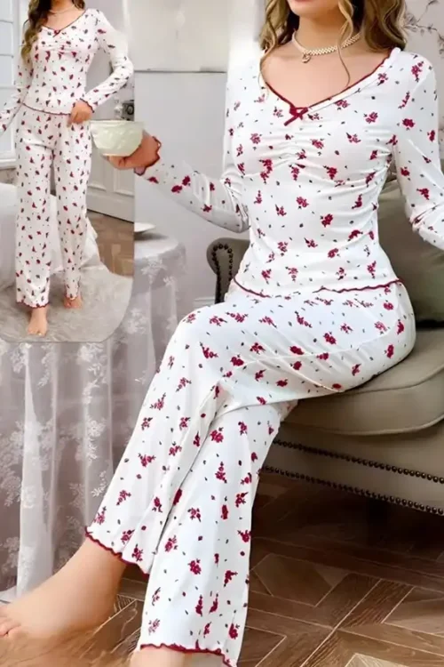 Floral Print Long Sleeve Pajama Set
