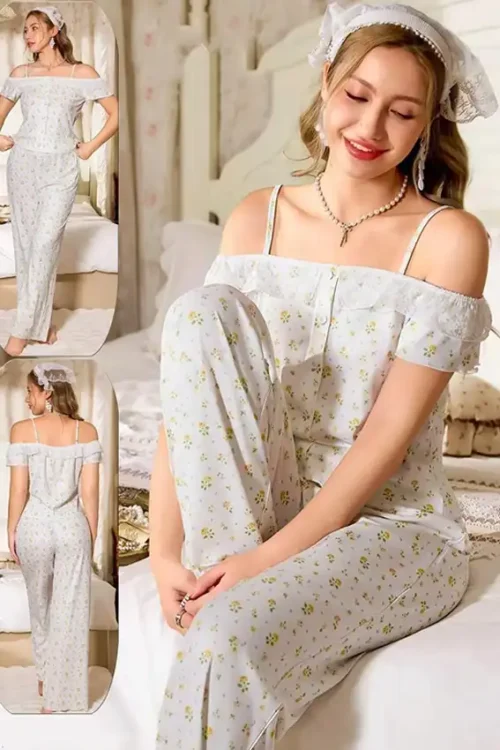 Floral Off-Shoulder Pajama Set