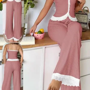 Stylish Lace Trim Pajama Set