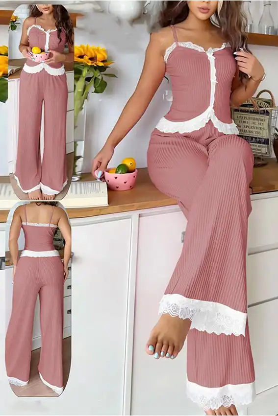 Stylish Lace Trim Pajama Set