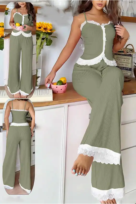 Stylish Lace Trim Pajama Set