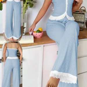 Stylish Lace Trim Pajama Set