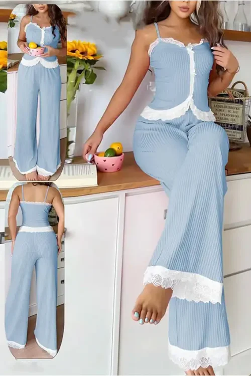 Stylish Lace Trim Pajama Set