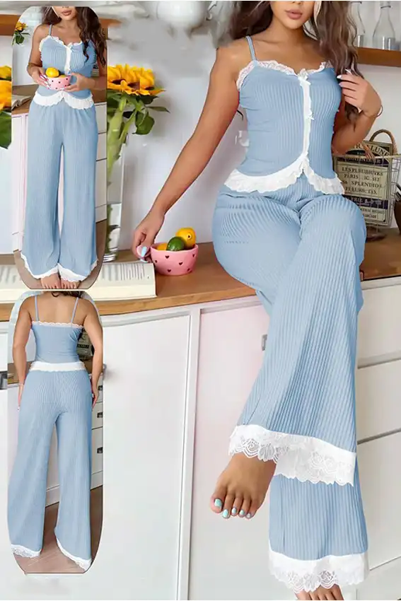 Stylish Lace Trim Pajama Set