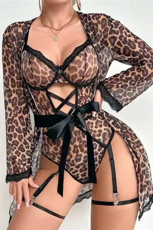 Leopard Print Sheer Lingerie Set