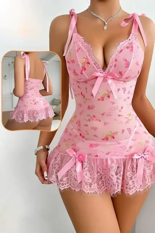 Floral Lace Sleeveless Lingerie Set