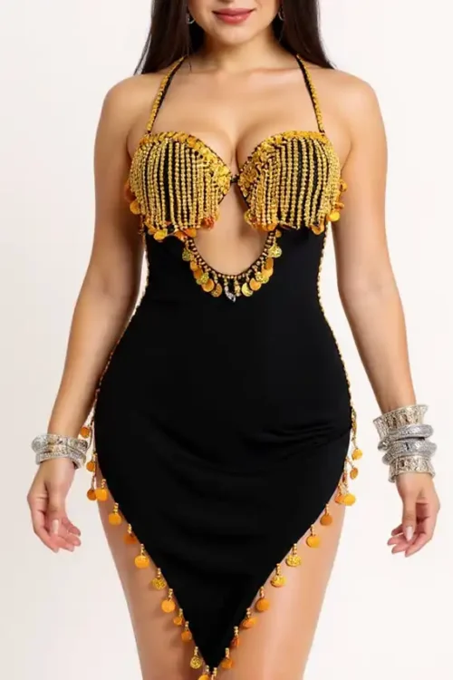 Beaded Halter Mini Dress