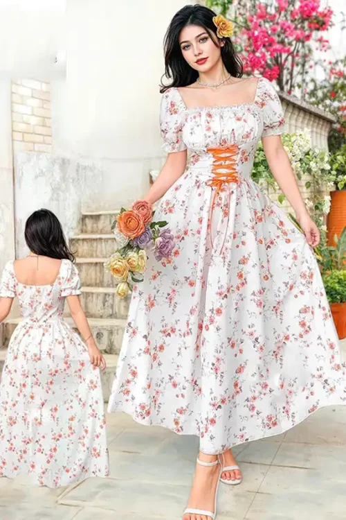 Floral Puff Sleeve Maxi Dress