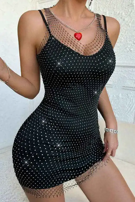 Sparkling Rhinestone Mesh Dress