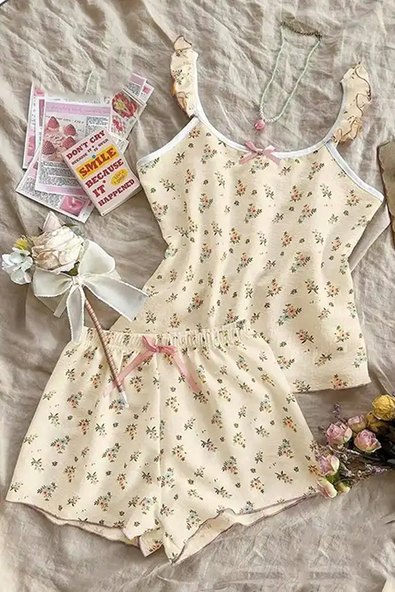 Floral Sleeveless Pajama Set for Women
