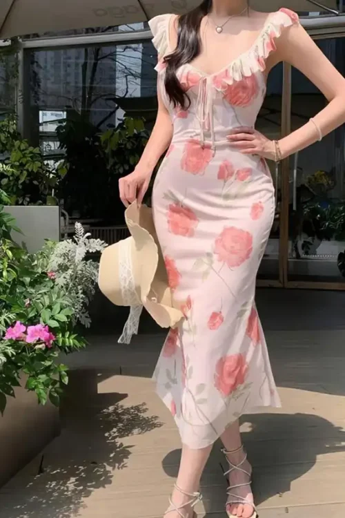 Floral Ruffled Sleeveless Summer Dress