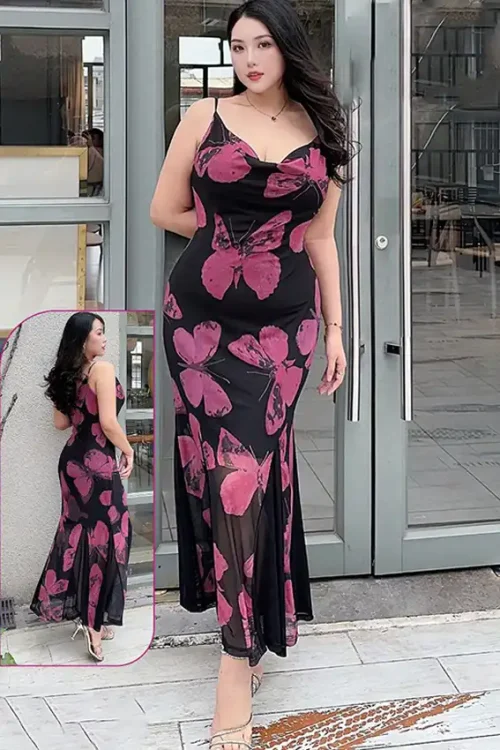 Elegant Butterfly Pattern Long Dress