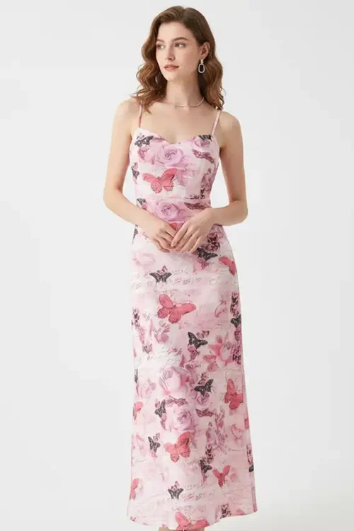 Floral Butterfly Spaghetti Strap Dress