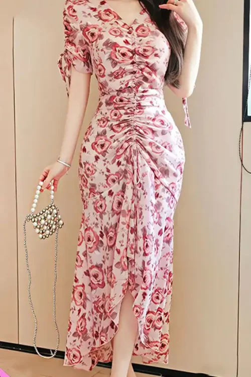 Floral Short Sleeve Wrap Dress