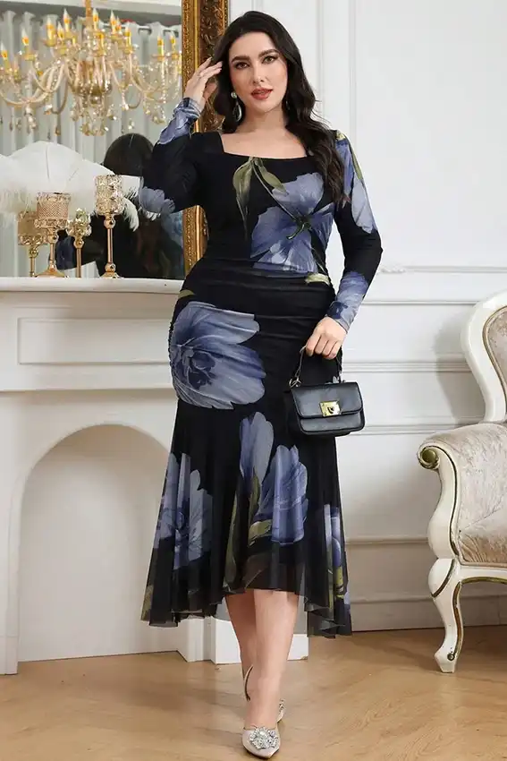 Elegant Floral Long Sleeve Dress