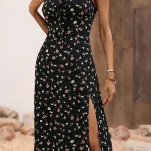 black floral midi dress