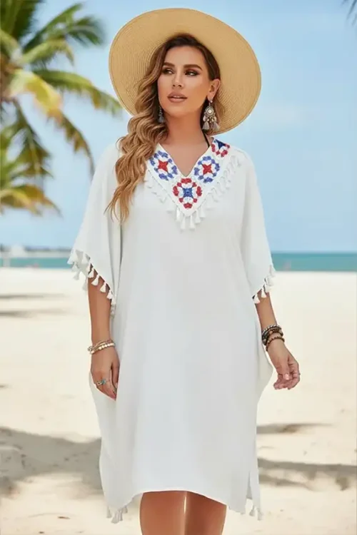 Floral Embroidered Short Sleeve Tunic