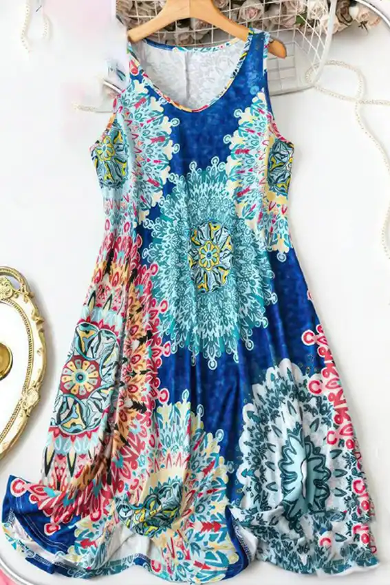 Vibrant Mandala Sleeveless Dress