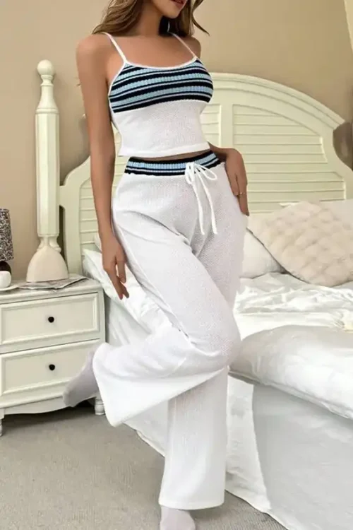 Striped Spaghetti Strap Loungewear Set