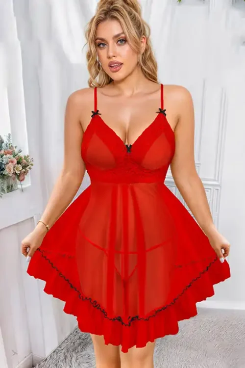 Elegant Red Lace Lingerie Dress