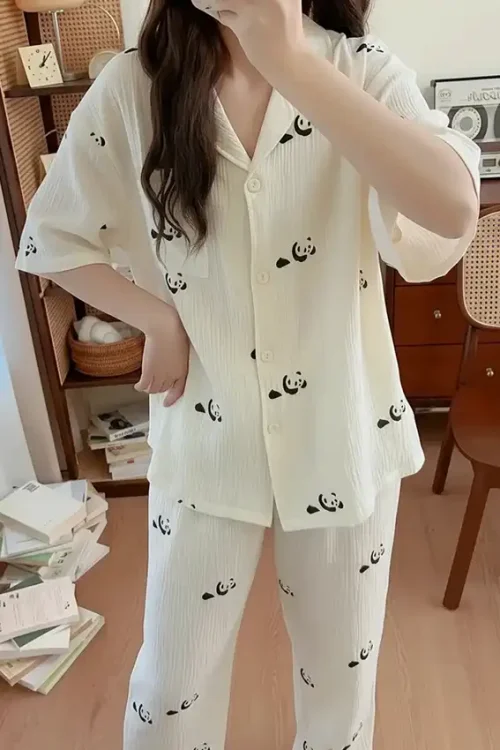 Panda Print Sleeve Pajama Set