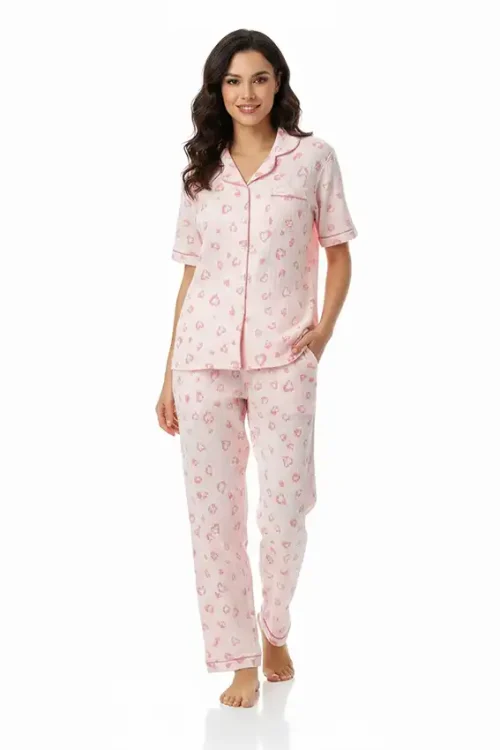 Pink Heart Short Sleeve Pajama Set