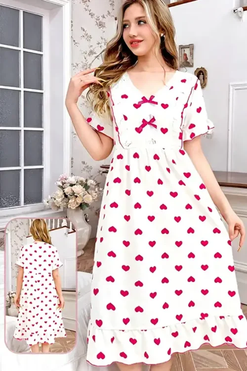 Heart Pattern Short Sleeve Dress