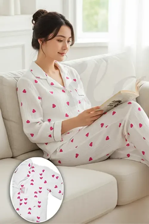 Heart Pattern Long Sleeve Pajama Set