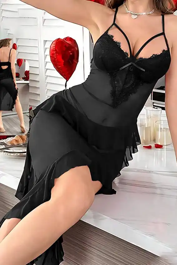 Elegant Black Lace Sleeveless Dress