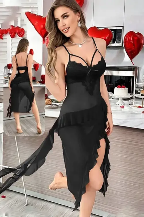 Elegant Black Lace Sleeveless Dress