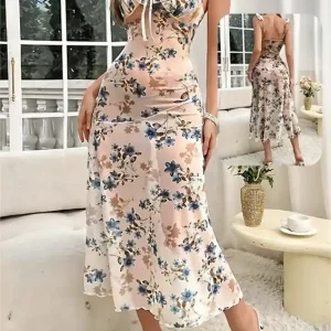 Elegant Floral Sleeveless Midi Dress