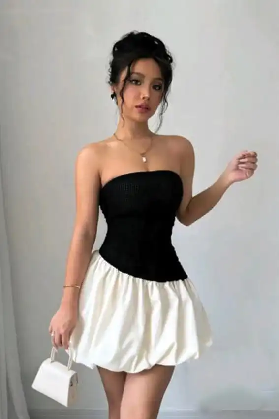 Elegant Strapless Two-Tone Mini Dress