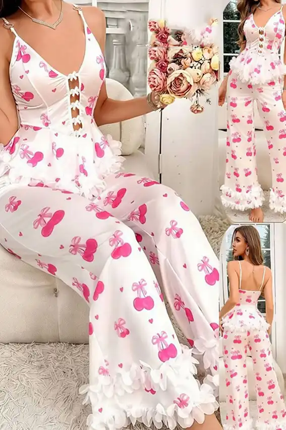 Cherry Print Sleeveless Jumpsuit
