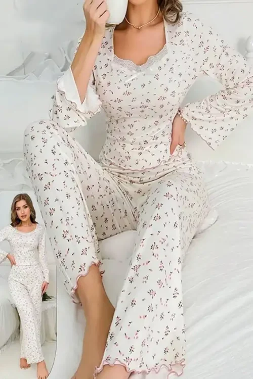 Floral Pattern Long Sleeve Pajama Set