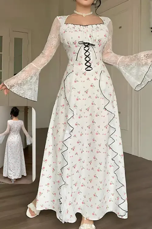 Floral Lace Bell Sleeve Dress