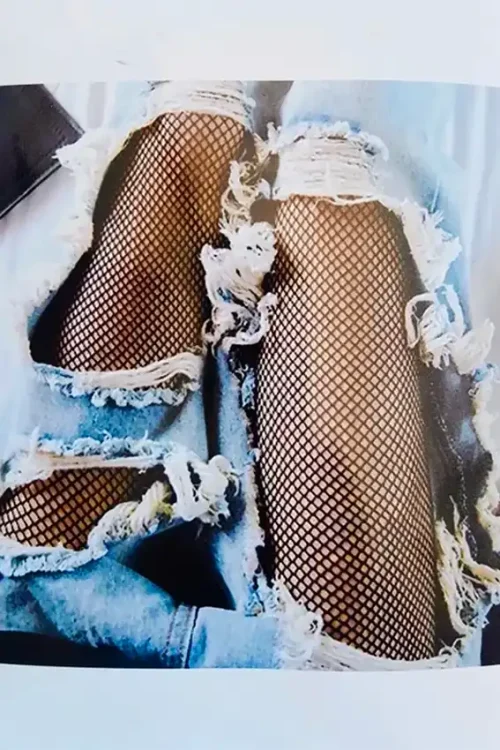 Distressed Fishnet-Style Ripped Pants