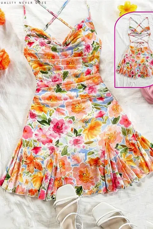 Vibrant Floral Strappy Dress