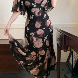 Floral Square Neck Dress with Cape Sleeves