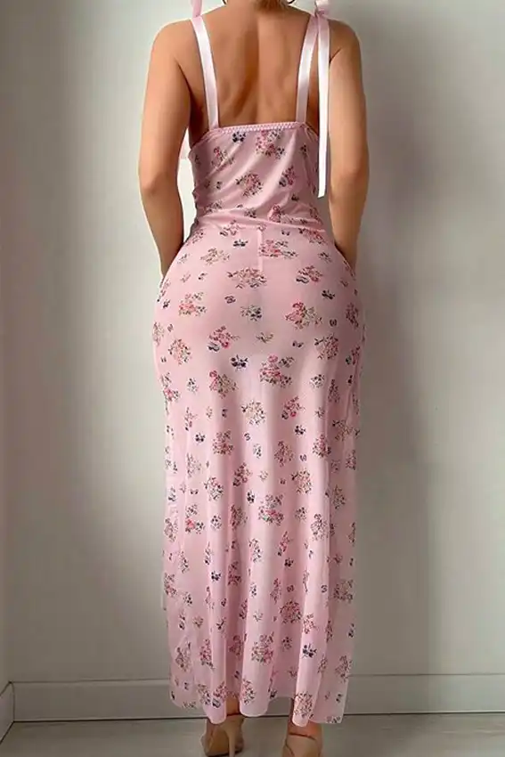 Floral Sleeveless Pink Dress