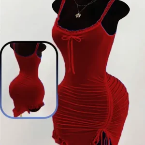Elegant Red Ruched Dress