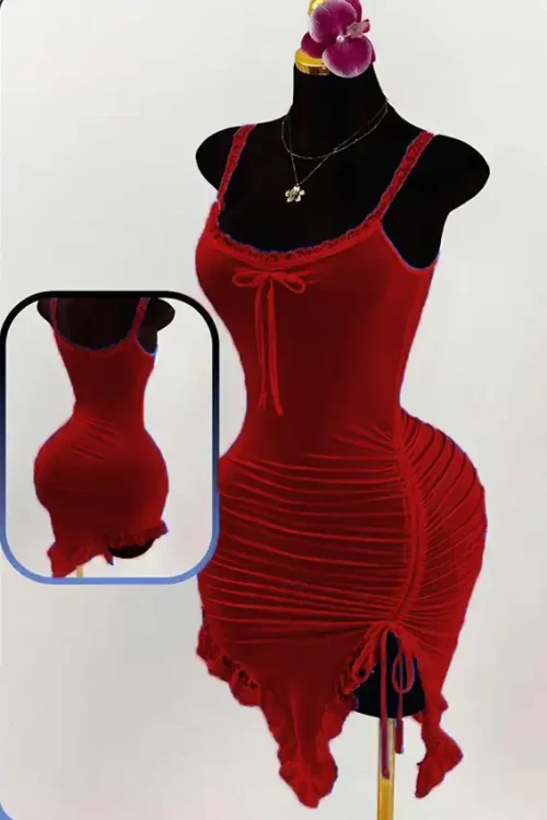 Elegant Red Ruched Dress