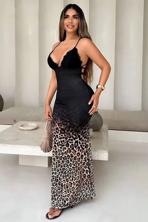 Leopard Print Sleeveless Maxi Dress
