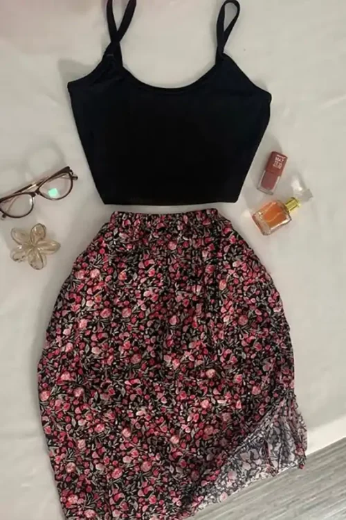 Floral Crop Top & Skirt Set