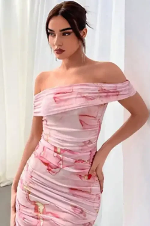 Elegant Off-Shoulder Patterned Dress